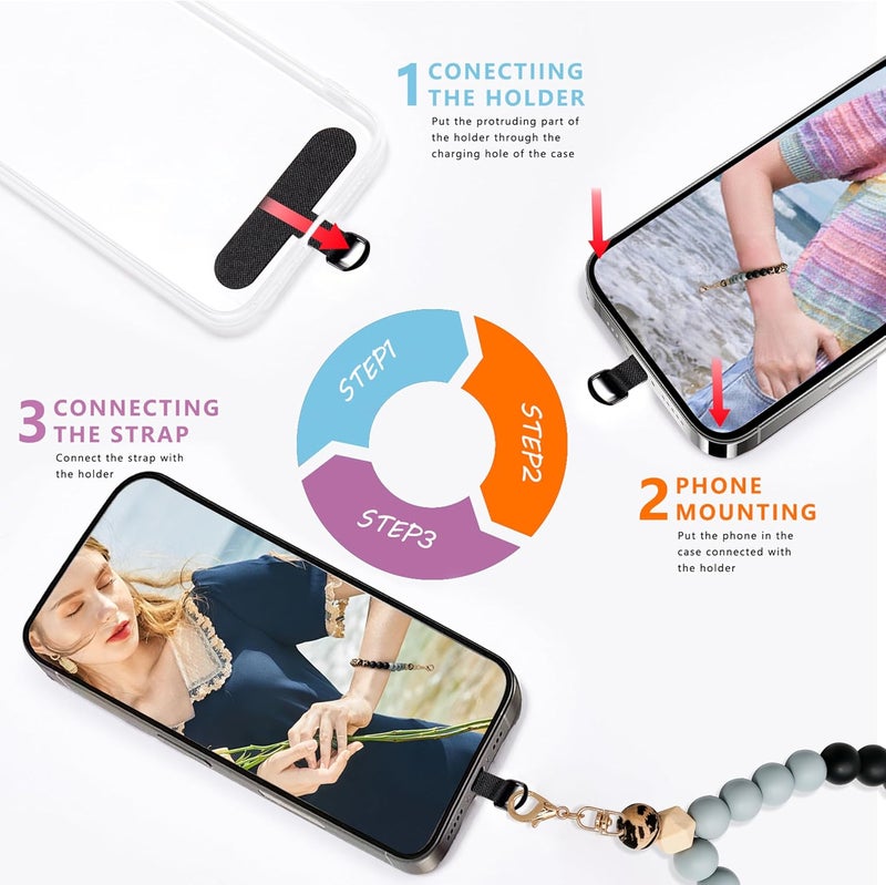 Lostars Store Silicone Beaded Phone Wrist Strap,phone bracelet strap with Tether Tab,Elastic Hands-Free wristlet strap (Leopard) - Image 5